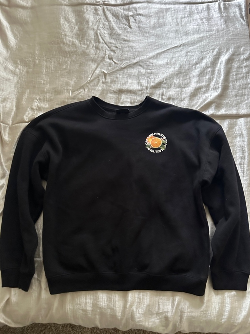 H&M Black Crewneck Sweatshirt with Orange Chest Logo